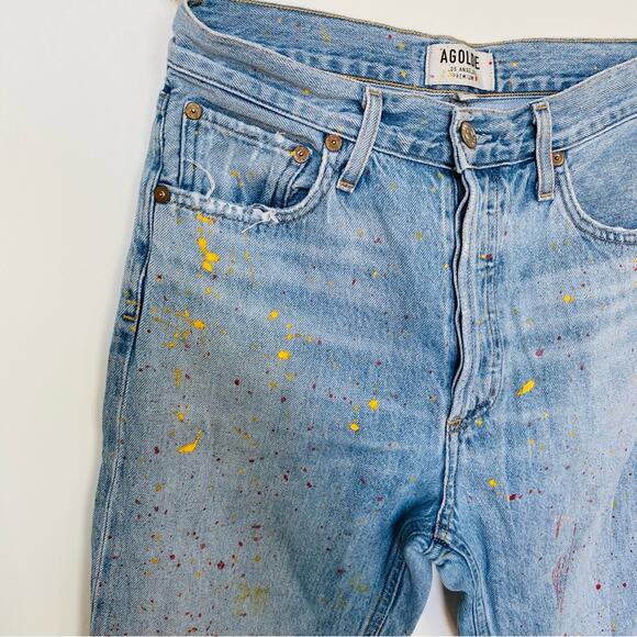 AGOLDE REVOLVE Jamie Light Blue Custom Paint High Rise Straight Leg Mom Jeans 26 - Picture 3 of 12